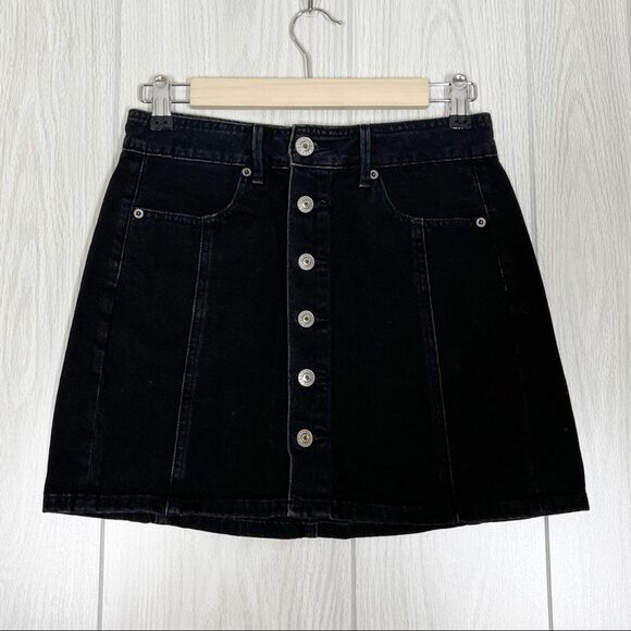 American Eagle Outfitters Dresses & Skirts - American Eagle | Black Button Front Hi Rise A-Line Denim Skirt Size 0